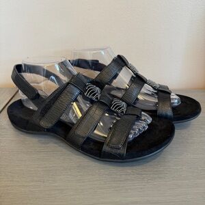 Vionic Sandals Womens 9 Croc Print Strappy Slingback Black Faux Leather Open Toe